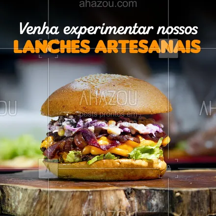 posts, legendas e frases de hamburguer para whatsapp, instagram e facebook: Deliciosos lanches artesanais esperando por você, venha saborear. 🍔 #ahazoutaste #artesanal #burger #burgerlovers #hamburgueria #hamburgueriaartesanal 