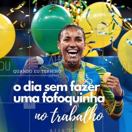 posts, legendas e frases de posts para todos para whatsapp, instagram e facebook: Não fofocar no trabalho? Isso merece um recorde olímpico em autocontrole! 🤐😂 #ahazou #olimpíadas2024 #ouro #brasil #atletismo