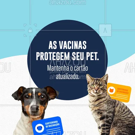 posts, legendas e frases de veterinário para whatsapp, instagram e facebook: Pare tudo que você está fazendo e dê uma olhada no cartão de vacinas do seu pet.
Está atualizado? Se não, conte com a gente!
#AhazouPet #vacinacao #vacinapet  #medvet  #petvet  #vet  #veterinaria 