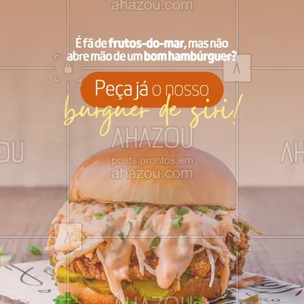 posts, legendas e frases de hamburguer para whatsapp, instagram e facebook: Que tal provar nosso hambúrguer feito com a mais deliciosa carne de siri? Com um molho especial e acompanhado  de uma bela porção de fritas, nós garantimos que essa será a melhor refeição da sua vida! Peça pelo delivery agora mesmo!
#ahazoutaste #burger  #burgerlovers  #hamburgueria  #hamburgueriaartesanal  #artesanal 