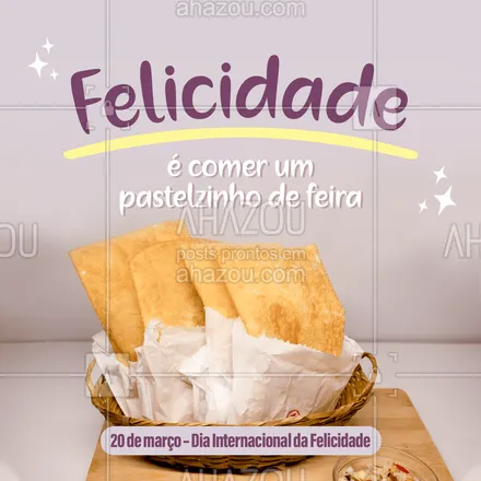 posts, legendas e frases de pastelaria  para whatsapp, instagram e facebook: Quem não gosta de comer um pastel de feira não é mesmo! Que tal comemorar o Dia da felicidade com um delicioso pastel? Peça já o seu. #foodlovers #instafood #pastelaria #ahazoutaste #pastelrecheado #amopastel #pastel #pastellovers #felicidade #diadafelicidade #diainternacionaldafelicidade