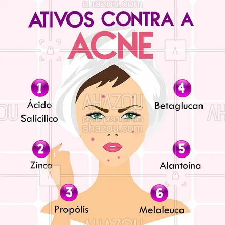 posts, legendas e frases de estética facial para whatsapp, instagram e facebook: A acne é uma preocupação de muitas pessoas. Olha só alguns ativos que ajudam muito na hora de combater esse problema! #acne #ahazou #espinhas #esteticafacial #cuidadoscomapele