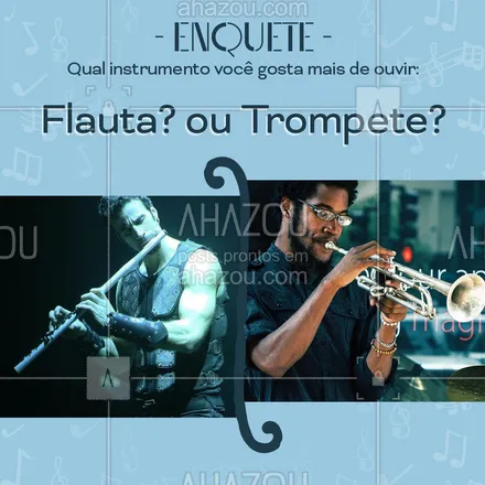 posts, legendas e frases de música & instrumentos para whatsapp, instagram e facebook: Quando se trata de ouvir um instrumento, qual dos dois você gosta mais? Flauta ou Trompete? Comente o seu preferido!
#AhazouEdu #flauta #trompete  #instrumentos  #música 