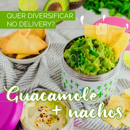 posts, legendas e frases de cozinha mexicana para whatsapp, instagram e facebook: Pode ser almoço, jantar ou lanche! Toda hora é hora de experimentar nosso guacamole com nachos! Peça já em nosso Delivery esse clássico!
#guacamole #AhazouGastro #delivery #nachos