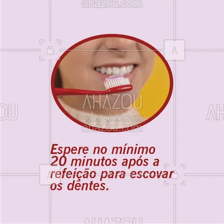 posts, legendas e frases de odontologia para whatsapp, instagram e facebook: Não tenha pressa em escovar os dentes logo após se alimentar! A recomendação é esperar pelo menos 20 minutos depois de comer para escovar os dentes. ?
.
E porque é necessário esperar? Esse intervalo é necessário para a saliva equilibrar o pH bucal, que foi alterado pelos alimentos e bebidas que você ingeriu, antes desse intervalo o pH bucal ainda está ácido e há grande chances da proliferação de bactérias ser aumentada, causando cáries. .
E há também o risco de erosão dentária, pois com a escovação imediata você espalha os ácidos na superfície dentária e eles podem desmineralizar o esmalte dos seus dentes. Principalmente após consumir alimentos mais ácidos ou com altas taxas de açúcar – como: suco de limão, doces e refrigerantes.
.
 #dentista # AhazouSaude #saudebucal #dicasdesaude 