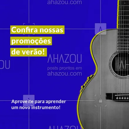 posts, legendas e frases de música & instrumentos para whatsapp, instagram e facebook: É aprender um novo instrumento que você quer, @? Então aproveite nossa promoção de verão! Entre em contato pelo telefone (xx) xxxx-xxxx e tire suas dúvidas ? #promoção #PromoçãoDeVerão #música #instrumentos #AhazouEdu #aulademusica #professordemusica #AhazouEdu 