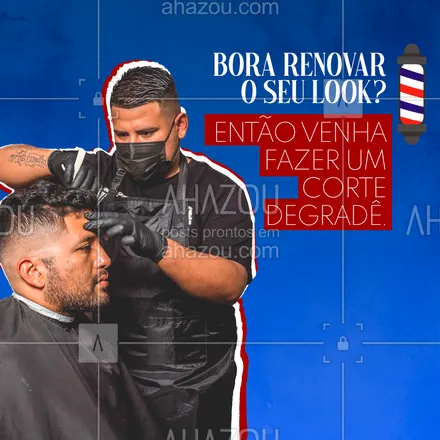posts, legendas e frases de barbearia para whatsapp, instagram e facebook: Cansou do seu corte de cabelo? Então venha dar aquela repaginada no visual com a gente. Entre em contato 📱 (inserir número) e agende o seu corte degradê. #barbeiromoderno #barbeirosbrasil #barber #AhazouBeauty #barbearia #barbeiro #cabelo #corte #corteperfeito #cortedegrade  