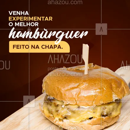 posts, legendas e frases de hamburguer para whatsapp, instagram e facebook: Você precisa provar o nosso hambúrguer. Ele é feito na chapa, o que o torna ainda mais delicioso e irresistível. Venha experimentar ou ligue e faça o seu pedido (inserir número). #burger #hamburgueria #artesanal #ahazoutaste #hamburgueriaartesanal #burgerlovers #hamburguer #hamburguernachapa #convite