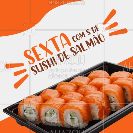 posts, legendas e frases de cozinha japonesa para whatsapp, instagram e facebook: Aproveita o final de semana e pede aquele sushi esperto de salmão! ? Peça agora ? (inserir telefone) #sushi #salmão #ahazoutaste #sushidesalmão #comidajaponesa #japa #sushidelivery