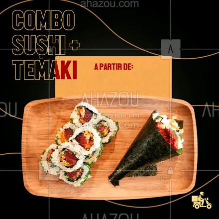 posts, legendas e frases de cozinha japonesa para whatsapp, instagram e facebook: Bateu a fome? que tal pedir um combo de sushi e temaki? irresistível né?  ???

Entregamos no conforto da sua casa ?

#temaki #ahazoutaste #food #japa #sushi #japonês #salmão #peixe #fome #entrega #delivery #combo 