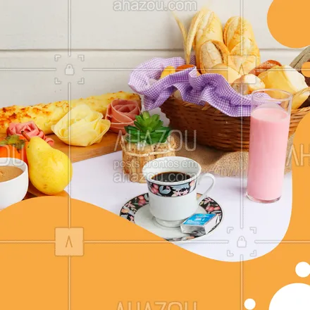 posts, legendas e frases de cafés para whatsapp, instagram e facebook: Nosso café da manhã é recheado de opções pensadas com muito amor para agradar você e o seu dia, venha provar! 🤤 #cafédamanha #ahazoutaste#cafeteria #café