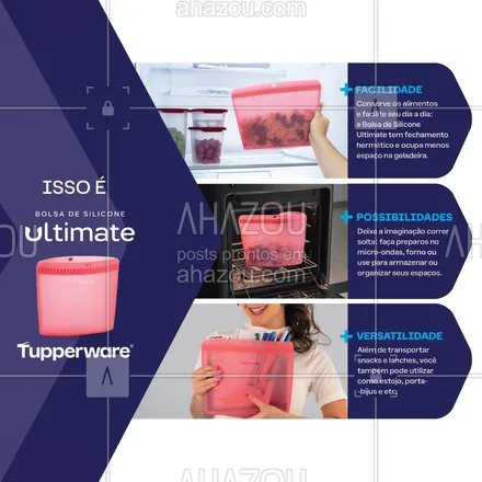 posts, legendas e frases de tupperware para whatsapp, instagram e facebook: A Bolsa de Silicone Ultimate é hermética, versátil e perfeita para levar sua refeição ou até organizar seus acessórios. ✨
#ahazourevenda #ahazoutupperware