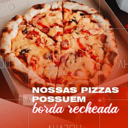 posts, legendas e frases de pizzaria para whatsapp, instagram e facebook:  Todas as nossas pizzas possuem borda recheada a sua escolha, catupiry ou cheddar. Agora nem as bordinhas vão sobrar. Ligue no delivery
#ahazoutaste  #pizzaria #pizzalovers #pizza #pizzalife