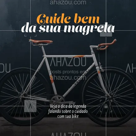 posts, legendas e frases de assuntos variados de Saúde e Bem-Estar para whatsapp, instagram e facebook: Faça a manutenção adequada da sua bicicleta: Mantenha sua bicicleta em bom estado de funcionamento, verificando regularmente os freios, pneus, corrente e câmbio. Uma bicicleta bem cuidada garante um passeio mais suave e seguro. #AhazouSaude  #cuidese  #qualidadedevida  #saude  #viverbem  #bemestar #ciclismo #bikeevida