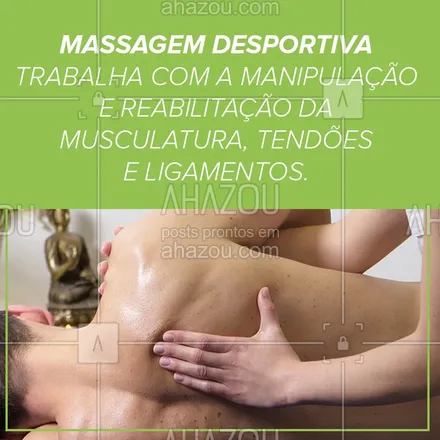 posts, legendas e frases de massoterapia para whatsapp, instagram e facebook: Você já conhece a massagem desportiva? Então agende um horário com a gente.
#massagem #massagemdesportiva #ahazou #exercício