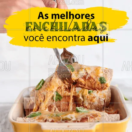 posts, legendas e frases de cozinha mexicana para whatsapp, instagram e facebook: Quer saborear o verdadeiro tempero mexicano? Então veio ao lugar certo! ? Peça já as suas enchiladas! 
#Enchiladas #ComidaMexicana #ahazoutaste  #cozinhamexicana #vivamexico