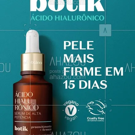 posts, legendas e frases de o boticário para whatsapp, instagram e facebook: O Sérum de Alta Potência Ácido Hialurônico Botik possui fórmula com alta concentração de ácido hialurônico puro permitindo que o produto tenha um duplo efeito reparador ao penetrar nas camadas superficiais e profundas da pele, reduzindo rugas e diminuindo a flacidez com resultados visíveis em 30 dias de uso! Preenchimento e redução de linhas de expressão com alto poder de hidratação. #ahazouboticario #ahazourevenda