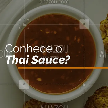 posts, legendas e frases de cozinha japonesa para whatsapp, instagram e facebook: É um molho com sabor autêntico, diferente de tudo que você já experimentou. É a base de soja mas com um toque de tamarindo e red curry. Inspirado na culinária Thailandesa, tem um aroma doce e picante. Que tal?
#Molho #ahazoutaste #Thai