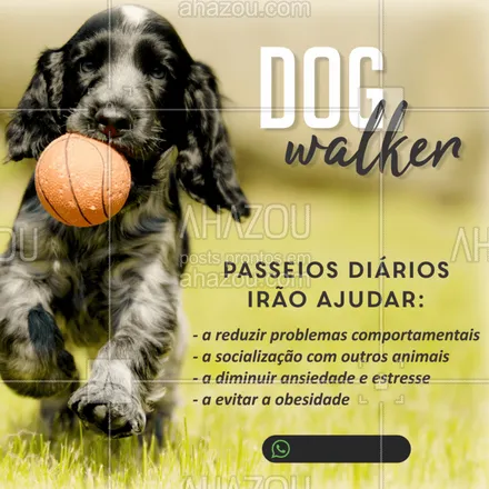 posts, legendas e frases de dog walker & petsitter para whatsapp, instagram e facebook: Benefícios dos passeios diários com seu cão!
Entre em contato e agende um passeio agora!

#dogwalker #ahazou #pet #passeio #cachorro #beneficios