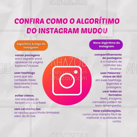 posts, legendas e frases de marketing digital para whatsapp, instagram e facebook: Que o algorítimo do Instagram muda com frequência, isso você já sabe, não é mesmo?

Pensando nisso trouxemos algumas mudanças que estão funcionando ultimamente para você acertar no conteúdo e ahazar no engajamento 🎯.

Além disso, lembre-se de analisar suas métricas para ver o que o seu público mais gosta de ver no seu perfil, para deixar seus posts ainda mais assertivos 😉

#AhazouMktDigital #marketing #marketingdigital #mktdigital #redessociais #socialmedia 