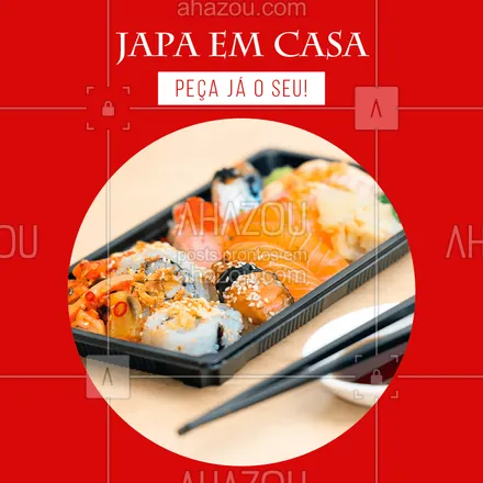 posts, legendas e frases de cozinha japonesa para whatsapp, instagram e facebook: Bateu a fome? Peça já o seu japa ? #comidajaponesa #ahazou #delivery 