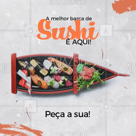 posts, legendas e frases de cozinha japonesa para whatsapp, instagram e facebook: Tá esperando o quê para comer essa deliciosa barca de sushi?! Peça a sua agora mesmo! 
#sushi #barcadesushi #comidajaponesa #ahazoutaste #sushilovers  #sushidelivery  #japa 