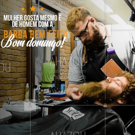 posts, legendas e frases de barbearia para whatsapp, instagram e facebook: Domingão é dia de vir dar aquele trato na barba pra cheirosa! 👌🏻😎
#AhazouBeauty #barba  #barbearia  #barbeiro  #barbeiromoderno  #barbeirosbrasil  #barber 