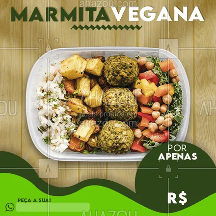 posts, legendas e frases de saudável & vegetariano para whatsapp, instagram e facebook: Conheça nossas marmitas veganas! Peça a sua pelo whats! Aproveita que ta baratinho! #ahazou #verder #vegan