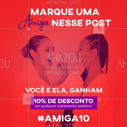 posts, legendas e frases de estética corporal, estética facial para whatsapp, instagram e facebook: Tem promoção para as amigas hoje! ?
Marque uma amiga nesse post, e você e ela ganham 10% DE DESCONTO em qualquer procedimento estético! 

Confira as regras:
* Cupom não acumulativo / limitado a 1 cupom por pessoa 
* A amiga marcada pela primeira vez, se marcar outra pessoa, não receberá novamente o desconto.

#ahazou #promocoes #estetica