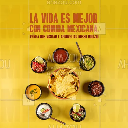 posts, legendas e frases de cozinha mexicana para whatsapp, instagram e facebook: Nosso rodízio é a melhor opção para quem nunca se cansa de comer uma boa comida mexicana, se você é um desses venha nos visitar. 🌮 #rodízio #ahazoutaste #comidamexicana #comida