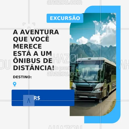 posts, legendas e frases de agências & agentes de viagem para whatsapp, instagram e facebook: 🌟 Que tal explorar [SEU DESTINO AQUI] com conforto e segurança?
Nosso pacote inclui transporte rodoviário de alta qualidade, guia especializado e momentos inesquecíveis!
👉 Garanta já sua vaga e viva essa experiência única!

📩 Entre em contato e descubra mais.
#ExcursãoRodoviária #ViagemEmGrupo #TurismoNacional #ViagemBarata

