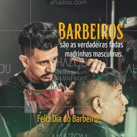 posts, legendas e frases de barbearia para whatsapp, instagram e facebook: No Dia do Barbeiro, prestamos homenagem aos mestres da transformação, aos artistas dos cabelos e aos confidentes dos nossos visuais! 💈✂️ Seu talento e paixão pelo ofício inspiram todos os dias. Obrigado por nos ajudar a brilhar, por dentro e por fora! 🙏💪 #DiaDoBarbeiro #Homenagem #PaixãoPeloOfício #AhazouBeauty #AhazouPack