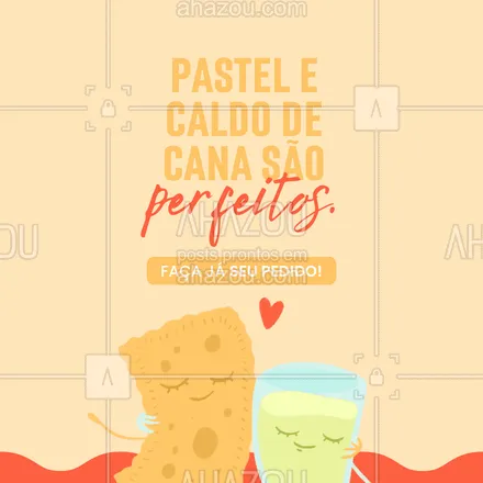 posts, legendas e frases de pastelaria  para whatsapp, instagram e facebook: Hoje é dia de saborear um bom pastel com caldo de cana, peça já! 😋 #ahazoutaste #amopastel #pastel #pastelaria #pastelrecheado 