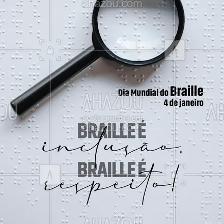 posts, legendas e frases de posts para todos para whatsapp, instagram e facebook: O braille é o que torna possível a inserção das pessoas com deficiência visual dentro do conhecimento. Feliz Dia Mundial do Braille!👨‍🦯💙 #diamundialdobraille #braille #deficiênciavisual #deficientesvisuais #ahazou #motivacional  