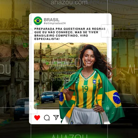 posts, legendas e frases de posts para todos para whatsapp, instagram e facebook: Quem nunca virou especialista em um esporte da noite para o dia só pra torcer por um brasileiro, não sabe o que é torcer de verdade! 🏅 #ahazou #olimpíadas2024 #ouro #brasil #atletismo