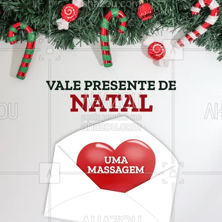 posts, legendas e frases de massoterapia para whatsapp, instagram e facebook: Que tal arrasar nesse Natal com um Vale Presente de Massagem? É uma ótima alternativa para você que se preocupa com a saúde e o bem estar da pessoa que você ama! Demonstre amor e afeto com esse Vale Presente!
#ahznoel #AhazouSaude #valepresente #fimdeano #natal  #massoterapia #relax #massagem