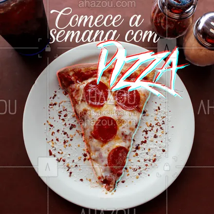 posts, legendas e frases de pizzaria para whatsapp, instagram e facebook: Quem disse que Segunda-feira não é dia de pizza? Peça já a sua! #pizza #ahazou #pizzaria #comida #alimentaçao