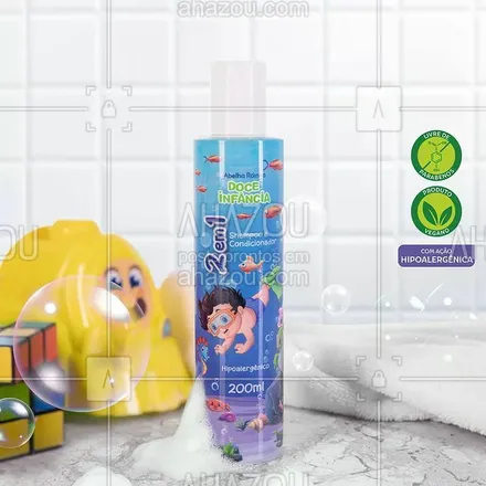 posts, legendas e frases de abelha rainha para whatsapp, instagram e facebook: O Shampoo e Condicionador 2 em 1 da linha Doce Infância é indicado para todos os tipos de cabelos. 
Esse produto limpa e condiciona de maneira suave, facilita o desembaraço dos fios, além de proporcionar brilho e maciez.
Um banho rápido, prático e com um cheirinho delicioso de Marshmallow!
#AbelhaRainhaCosmeticos #Shampoo #Condicionador #Crianças #Kids #ahazouabelharainha #ahazourevenda