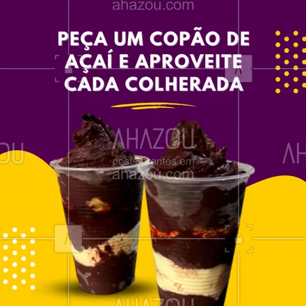 posts, legendas e frases de gelados & açaiteria para whatsapp, instagram e facebook: Cada colherada é um HUMMM diferente, peça já o seu açaí. 🥛😋 #ahazoutaste #açaí #açaíteria #cupuaçú #delivery