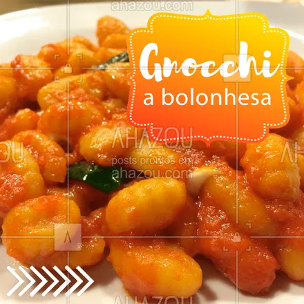 posts, legendas e frases de cozinha italiana para whatsapp, instagram e facebook: Experimente o nosso Gnocchi fresquinho acompanhado de um saboroso molho à bolonhesa. É impossível resistir! ? #gnocchi #ahazoutaste #restauranteitaliano