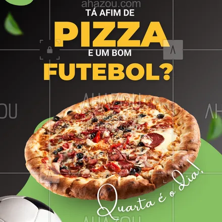 posts, legendas e frases de pizzaria para whatsapp, instagram e facebook: Churrasco é no domingo, mas quarta é dia de pizza gelada e jogo emocionante! Bora marcar aquele encontro pra torcer juntos? 🍻⚽
#FutebolEPizza #QuartaEspecial