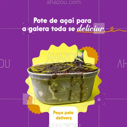 posts, legendas e frases de gelados & açaiteria para whatsapp, instagram e facebook: ✨ Deu vontade de tomar açaí com a galera? A gente te manda um pote de açaí do tamanho da vontade de vocês! 😉 #ahazoutaste #açaí  #açaíteria  #gelados  #cupuaçú  #icecream  #convite  #sorveteria #potedeaçaí #pote #pedido #entrega #delivery