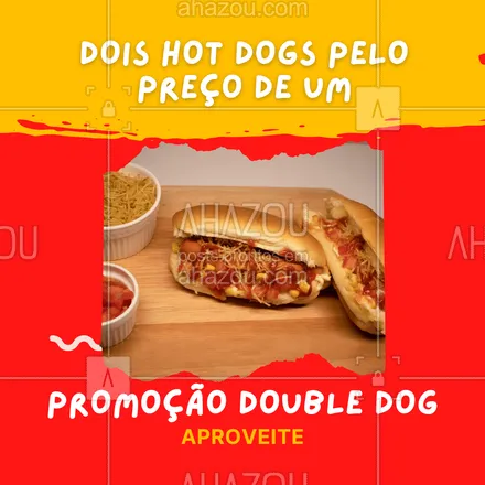 posts, legendas e frases de hot dog  para whatsapp, instagram e facebook: Você não pode deixar de aproveitar nossa promoção Double Dog.
Leve dois hot dog pelo preço de um.
Faça seu pedido!
#ahazoutaste #cachorroquente  #food  #hotdog  #hotdoggourmet  #hotdoglovers 