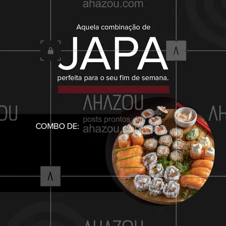 posts, legendas e frases de cozinha japonesa para whatsapp, instagram e facebook: 
Fim de semana combina com comida japonesa! Faça já seu pedido e garanta seu combo especial, aquela combinação perfeita para você!

#ahazoutaste #sushitime  #sushilovers  #sushidelivery  #japanesefood  #japa  #comidajaponesa 