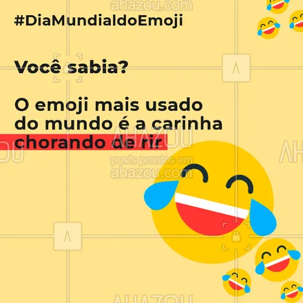 posts, legendas e frases de marketing digital para whatsapp, instagram e facebook: A Emojipedia diz que o emoji mais utilizado do mundo é a carinha chorando de rir (?), seguida pela carinha chorando muito (?) e a carinha implorando (?). E aí, você sabia dessa? #diamundialdoemoji #emoji #AhazouMktDigital #socialmedia #marketing #marketingdigital #redessociais #AhazouMktDigital 