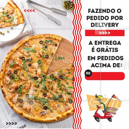 posts, legendas e frases de pizzaria para whatsapp, instagram e facebook: Para você não sair de casa temos promo na entrega por delivery. Faça já seu pedido! #Delivery #Ahazou #Pizza #Pizzaria 