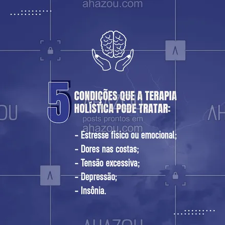 posts, legendas e frases de saúde mental para whatsapp, instagram e facebook: A terapia holística tem uma série de benefícios para a sua saúde e vai desde o autoconhecimento até o equilíbrio energético. E além de contribuir para a melhora dos sintomas das condições que citamos, ela também ajuda a superar traumas e bloqueios que podem bloquear o seu desenvolvimento na vida profissional e/ou pessoal. #AhazouSaude #headspace  #mentalhealth  #saudemental  #viverbem #terapiaholística