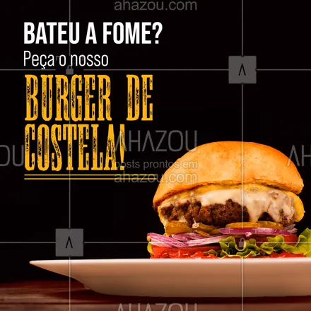 posts, legendas e frases de hamburguer para whatsapp, instagram e facebook: Mate a sua fome com nosso delicioso Hambúrguer de Costela! 
Peça pelo delivery. 

#hambúrguer #burger #hamburgueria #ahazoutaste #HambúrguerDeCostela #loveburgers