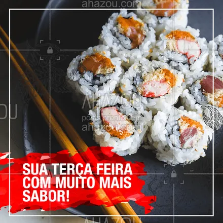 posts, legendas e frases de cozinha japonesa para whatsapp, instagram e facebook: Como está sua terça? Quer por mais sabor nela?
Venha aproveitar nossos deliciosos pratos
#ahazou #japones #sushi #comidajaponesa