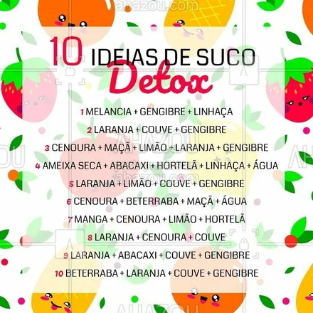 posts, legendas e frases de nutrição para whatsapp, instagram e facebook: Precisando de ideias para fazer um suco saudável e detox? Olha só essa lista! ? #sucodetox #ahazou #nutriçao #suco #alimentaçao